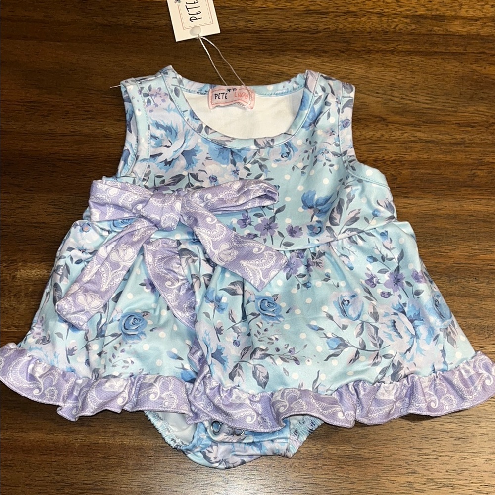 New Pete+Lucy Floral Blue and Purple Baby Dress romper 3-6m